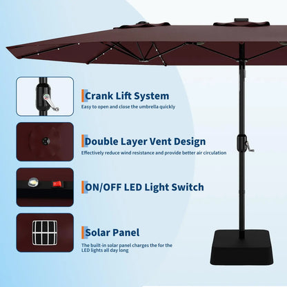 Waterproof Outdoor Umbrella with Weighted Base – LED Light Option