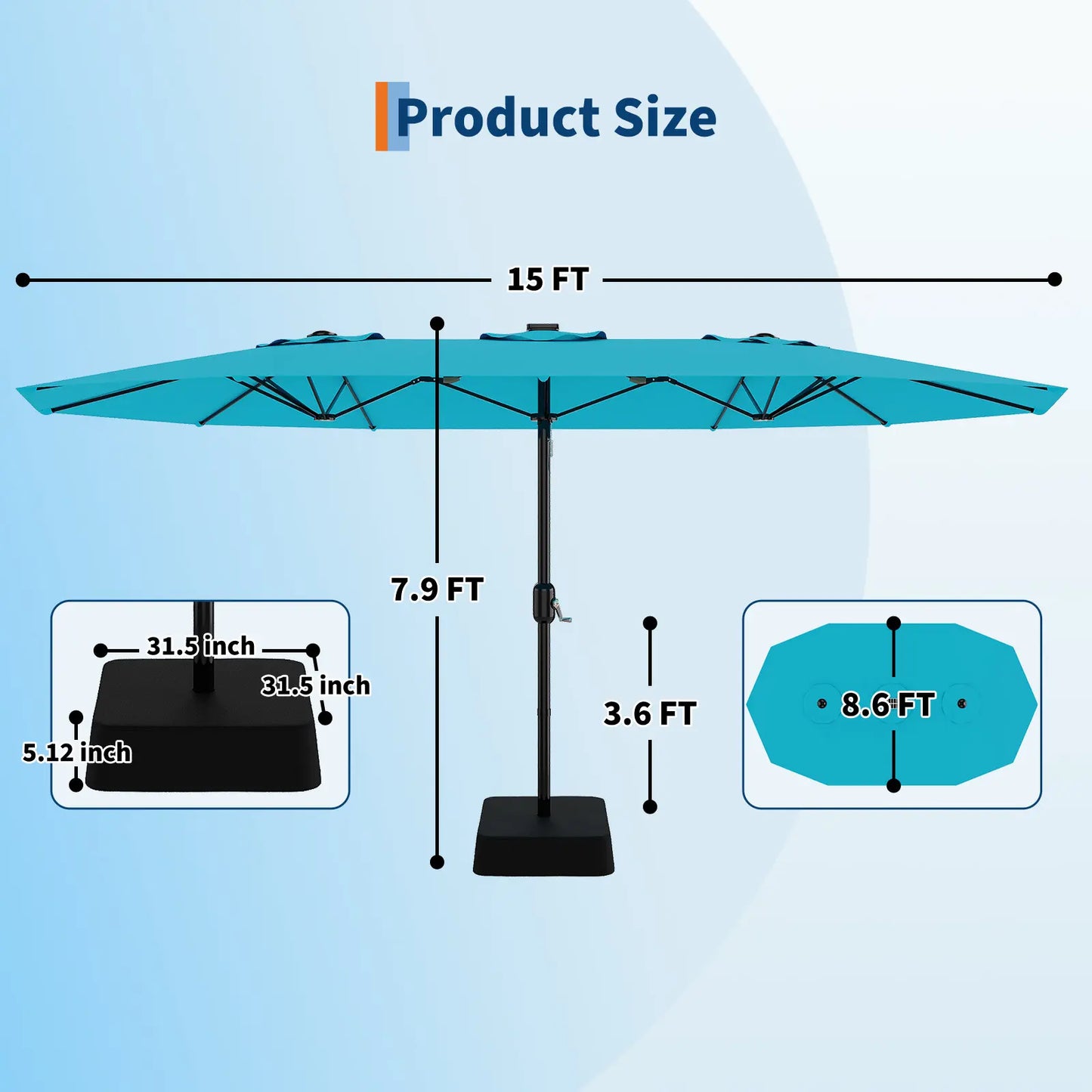 Waterproof Outdoor Umbrella with Weighted Base – LED Light Option