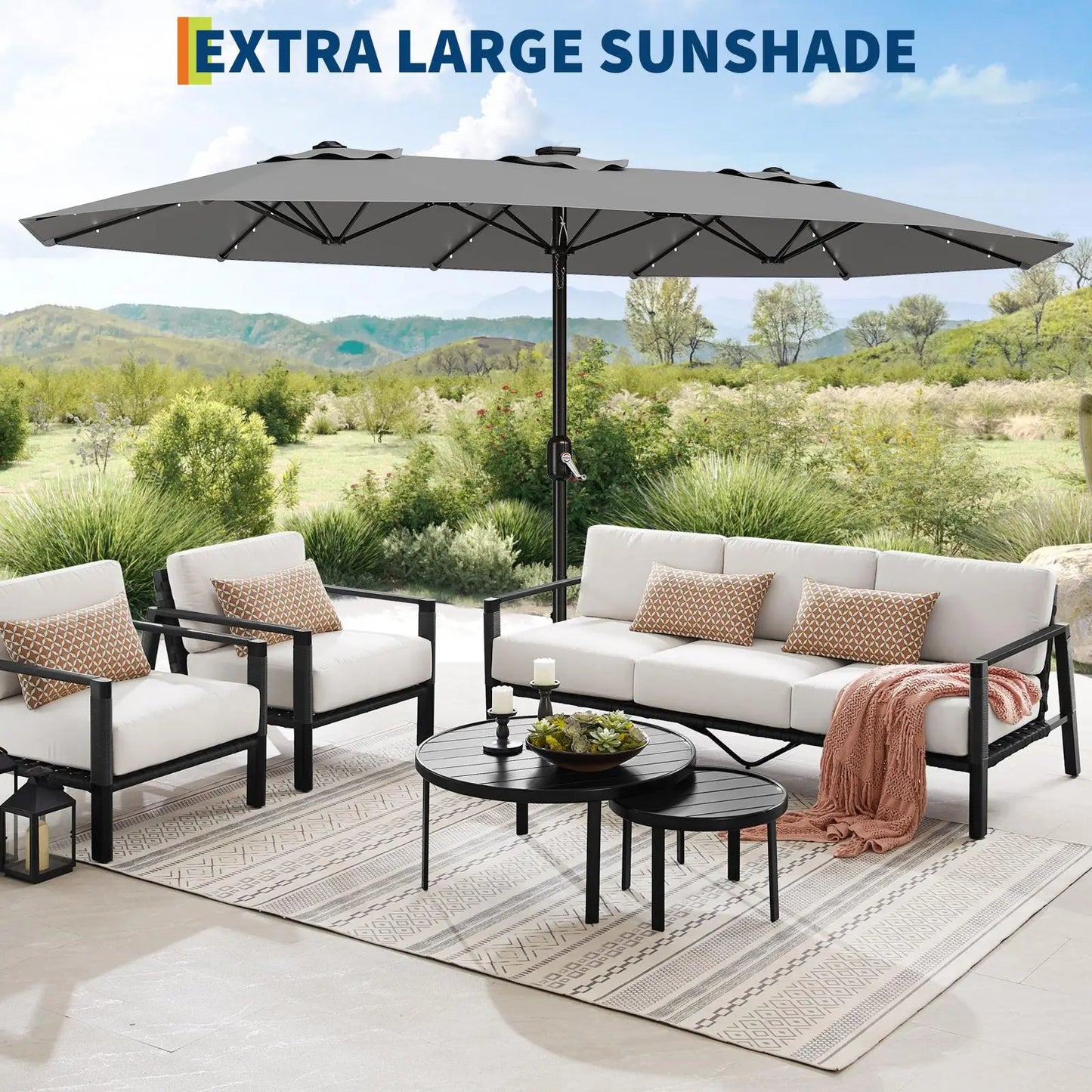 Waterproof Outdoor Umbrella with Weighted Base – LED Light Option