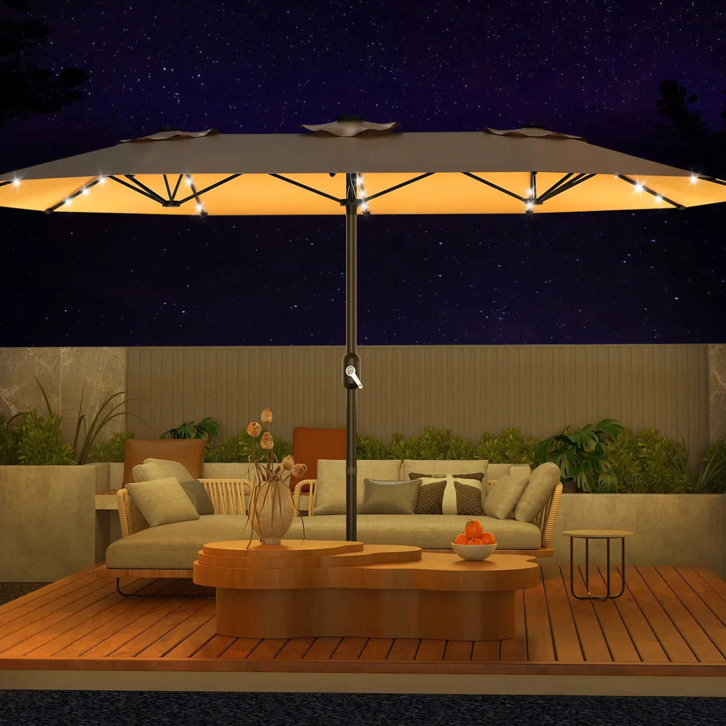 Waterproof Outdoor Umbrella with Weighted Base – LED Light Option
