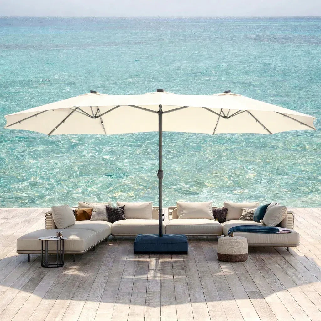Waterproof Outdoor Umbrella with Weighted Base – LED Light Option