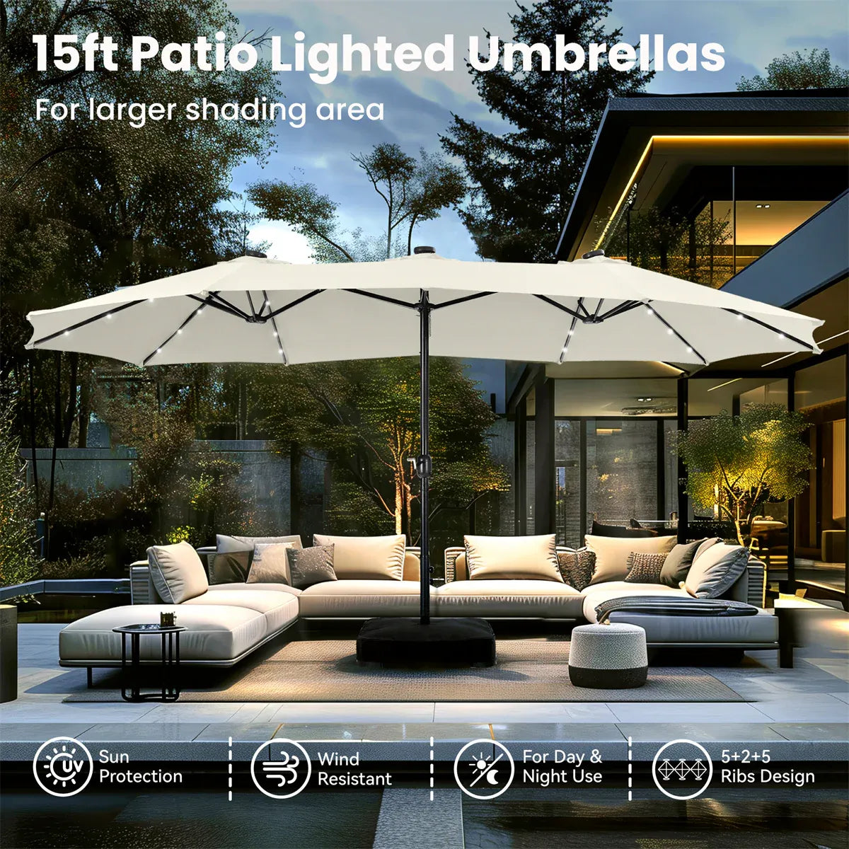 Waterproof Outdoor Umbrella with Weighted Base – LED Light Option