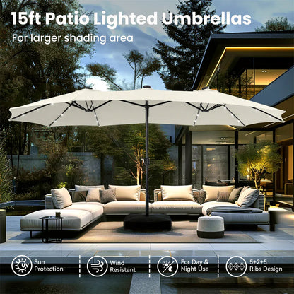 Waterproof Outdoor Umbrella with Weighted Base – LED Light Option