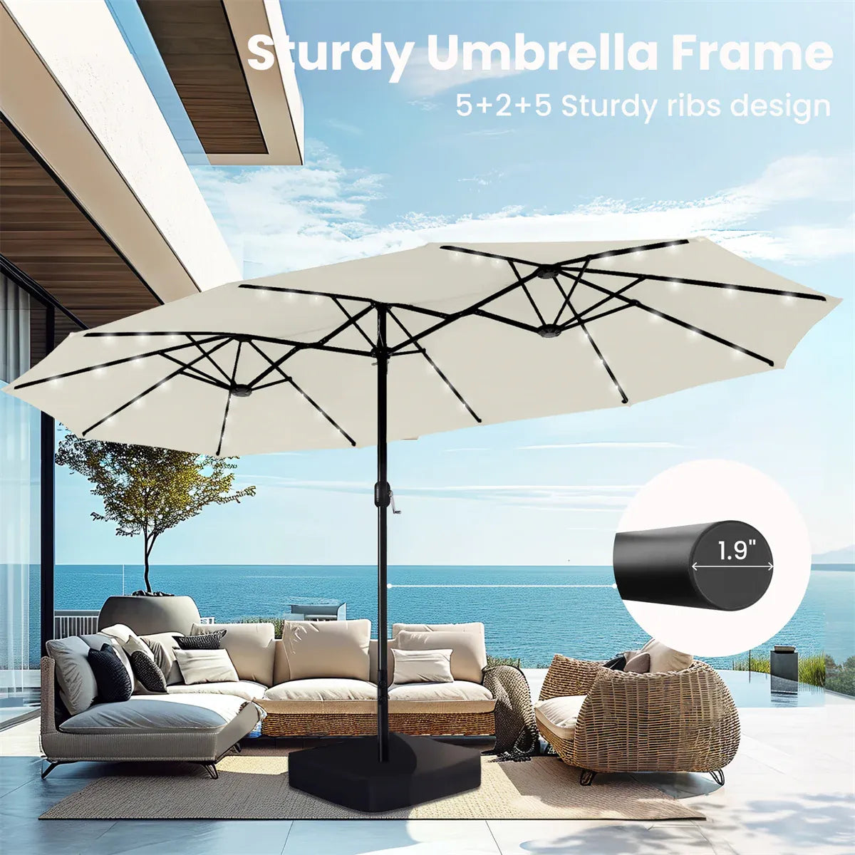 Waterproof Outdoor Umbrella with Weighted Base – LED Light Option