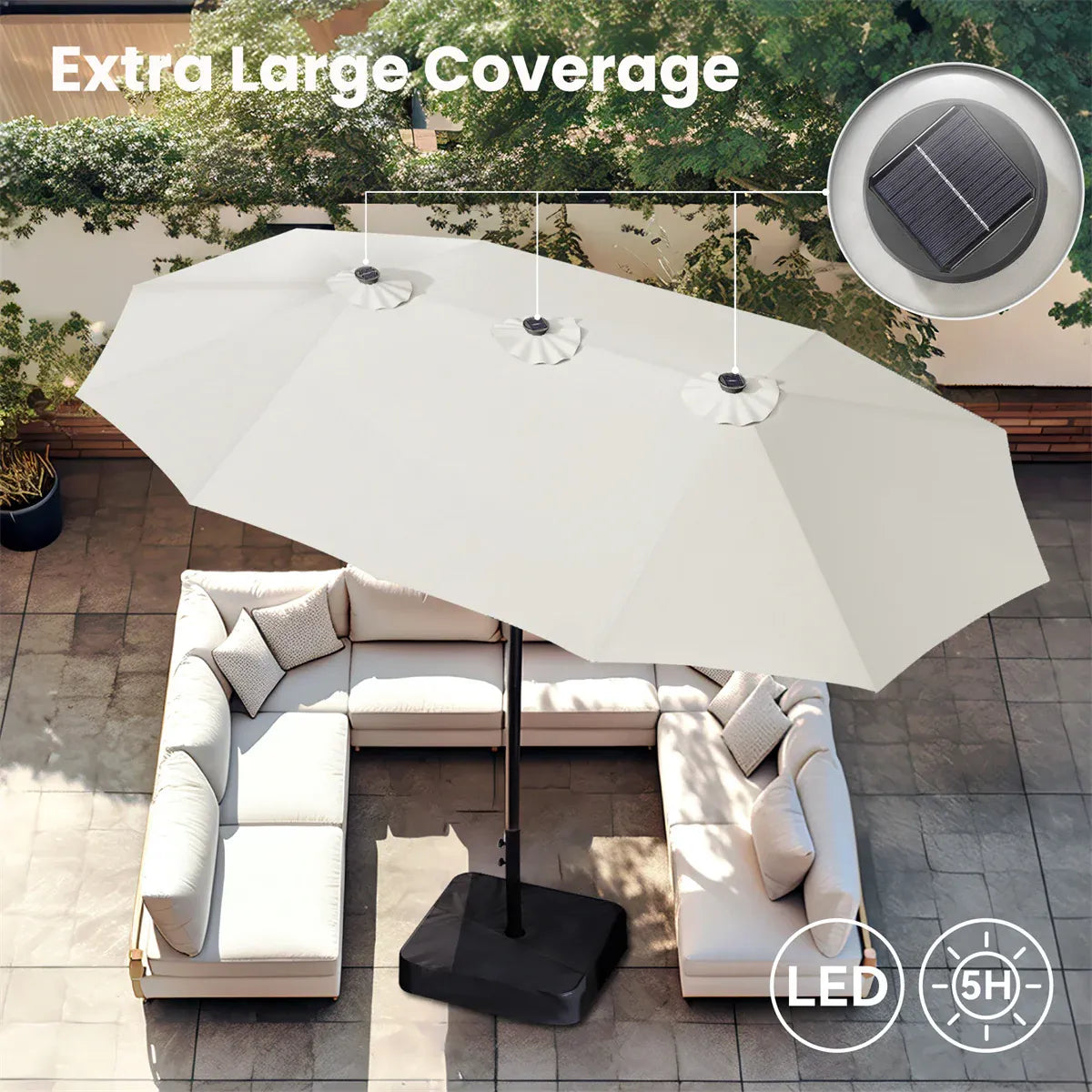 Waterproof Outdoor Umbrella with Weighted Base – LED Light Option