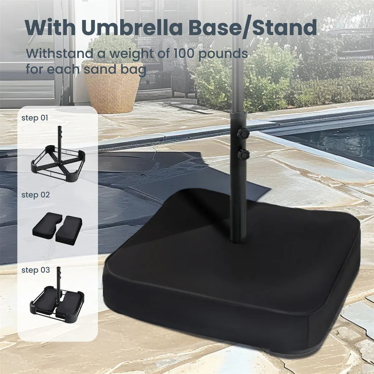 Waterproof Outdoor Umbrella with Weighted Base – LED Light Option