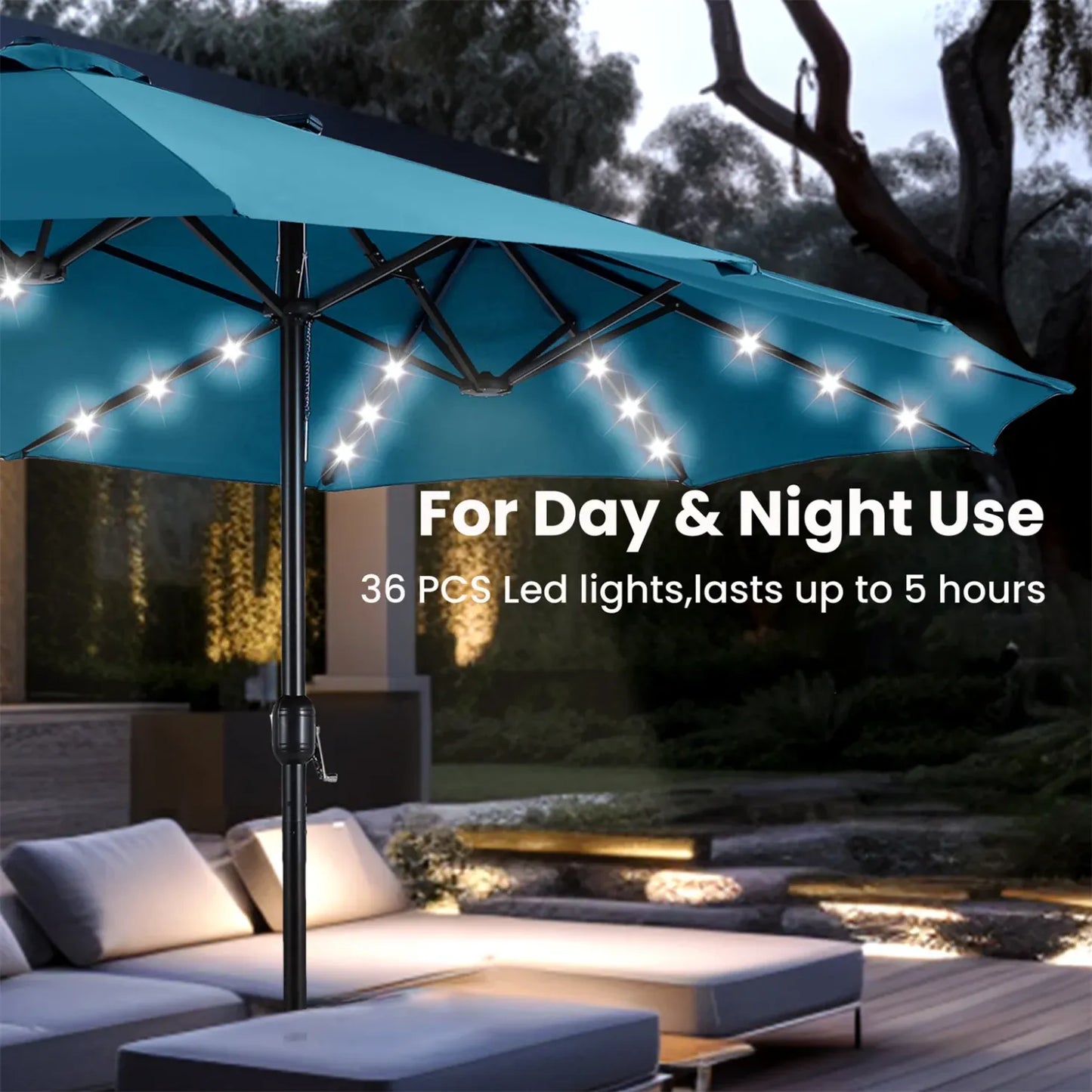 Waterproof Outdoor Umbrella with Weighted Base – LED Light Option