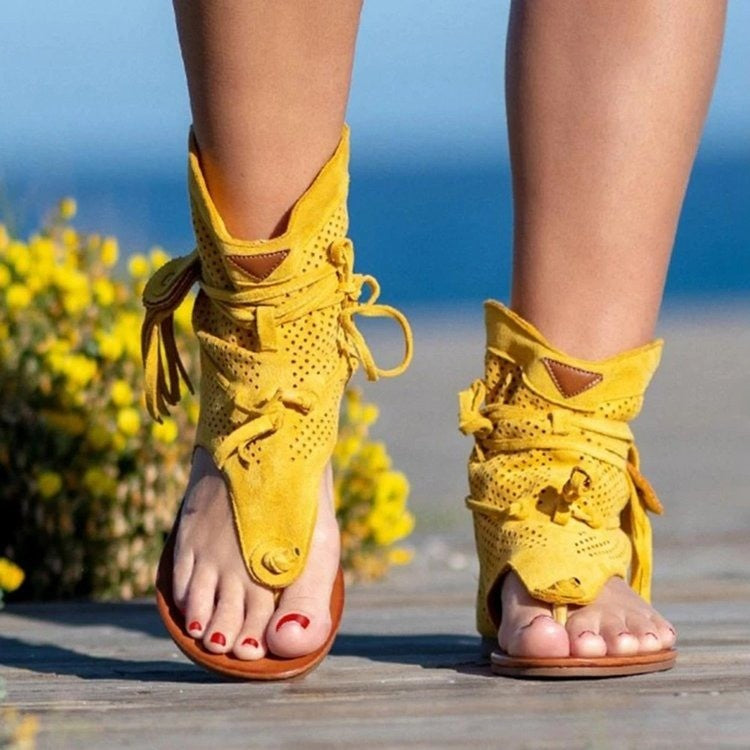 😍Last Day 50% OFF😍-Womens Back Strappy Retro Bohemian Tassel Sandals
